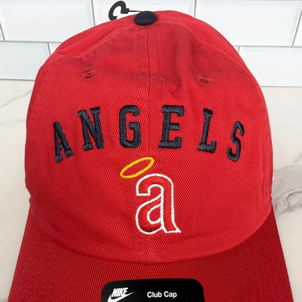 Los Angeles Angels Hat Cap Strap Back Mens M/L Red MLB Baseball Nike Club
